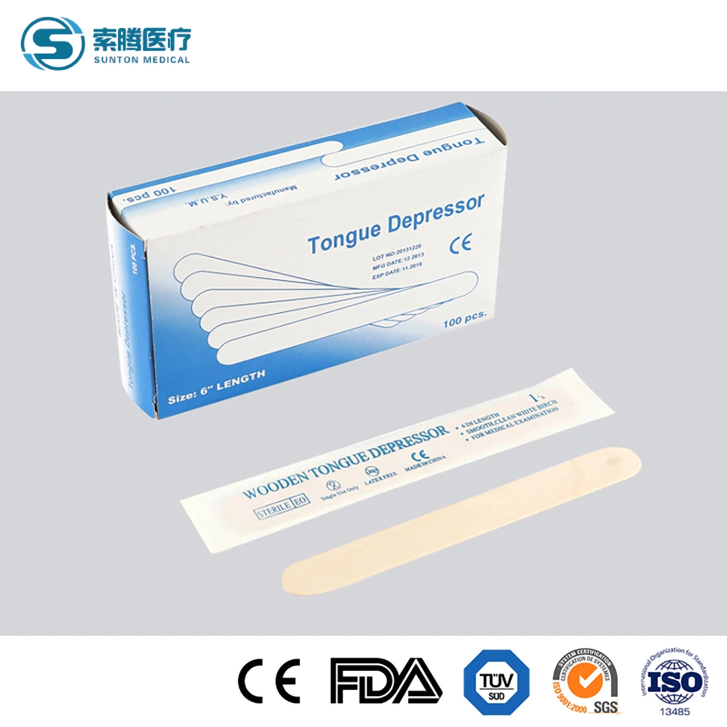 Sunton Sterile Tongue Depressor Disposable Tongue Depressor China CE/ISO9001/ISO13485 Certificate Tongue Depressor Factory Natural Wood Tongue Depressor