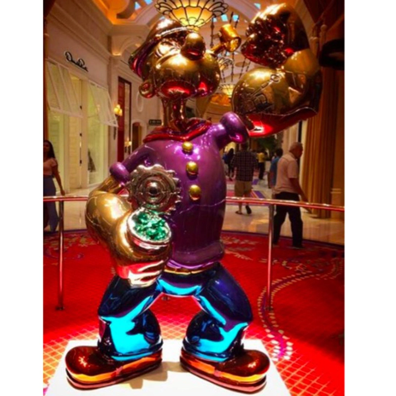 Hot Sale Good Quality Popeye Life Size Stainless Steel Painting Electroplate Pop Art Popeye Statue Figure Sculpture