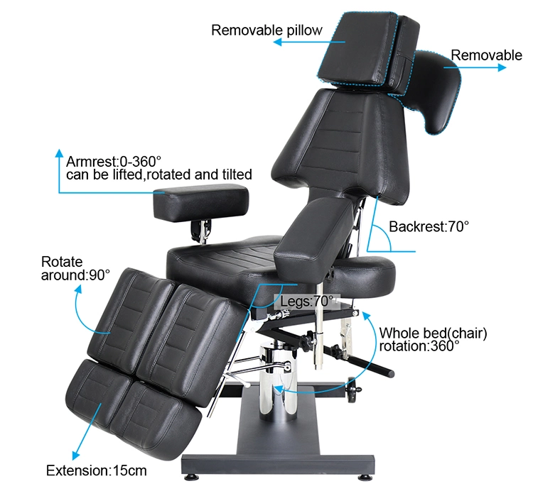 Hydraulic Tattoo Chair Tattoo Bed Furniture Tattoo Massage Chair with 3 Patents