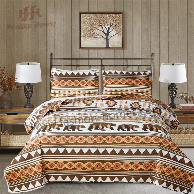 Ultrasonic Merry Christmas Bears and Pines Printed Bedspread Quilt Bedcover