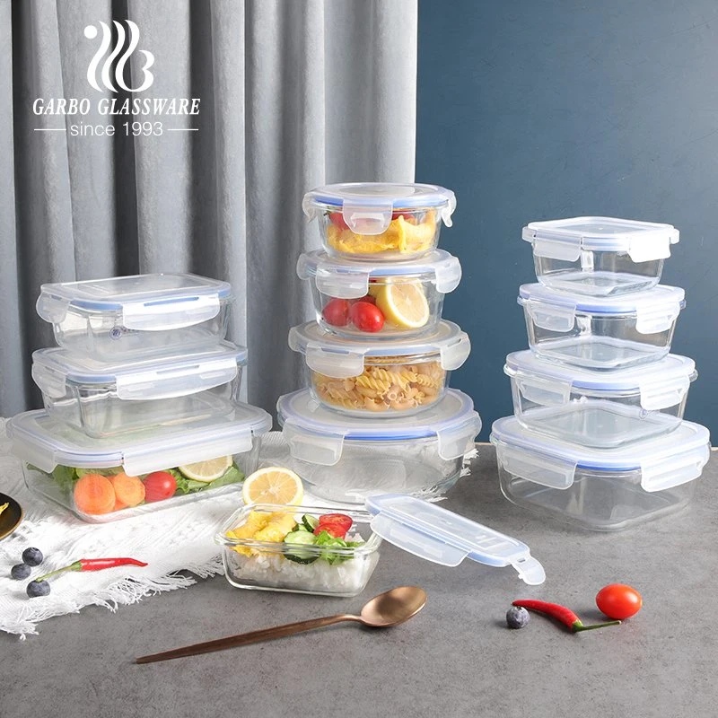 Almuerzo de comida de microondas de almacenamiento congelador Horno Lavavajillas caja redonda de Vidrio Envases de preparación de comidas