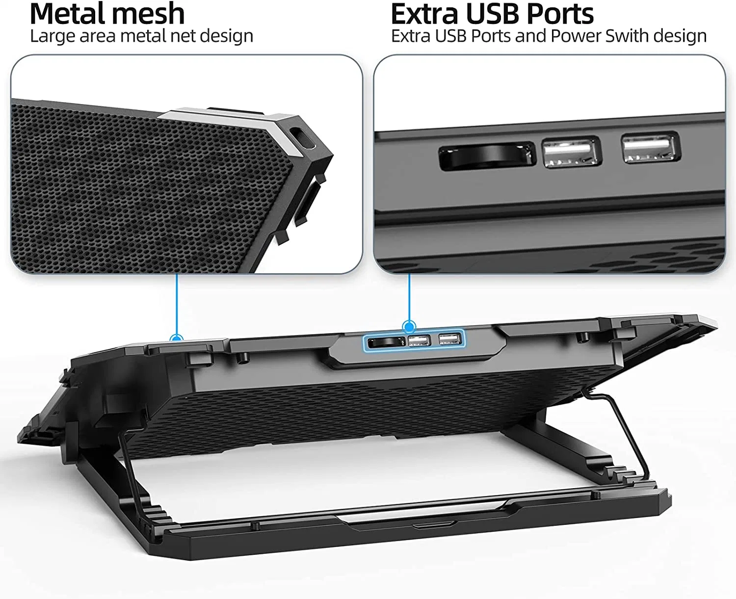 Upgrade Laptop Cooling Pad Gaming Laptop Cooler with 5 Quiet Fans 2 USB Ports 5 Adjustable Stand Height