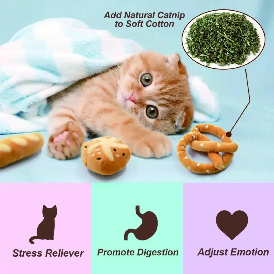 Newest Bread Catnip Toys Kitten Interactive Chew Bite Kick Natural Plush Lifelike Cat Soft Toy