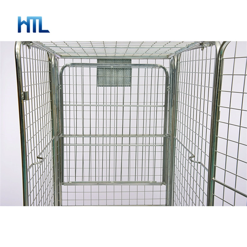 Galvanized Supermarket Material Handling Moving Folding Wire Mesh Roll Container