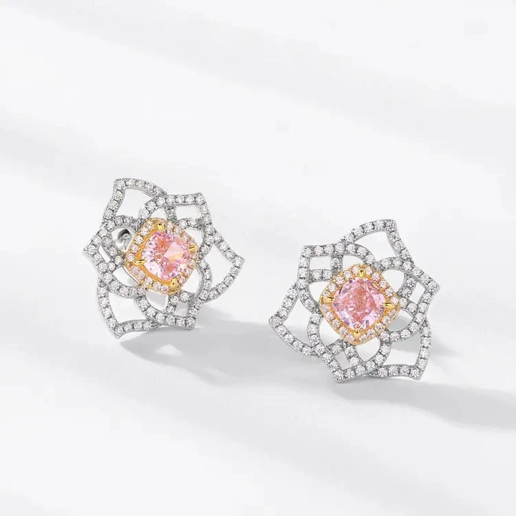 Lab-Grown Diamonds CZ Flower Cluster K Gold Sterling Silver Earrings