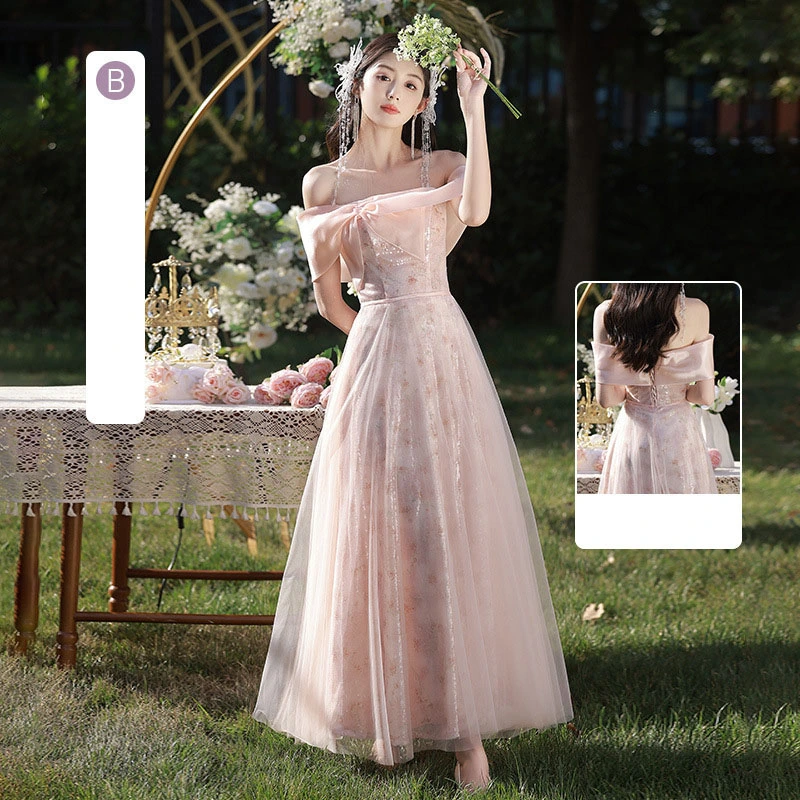 Yb24 Wedding Bridesmaid Dress Pink Temperament Girl Evening Dress