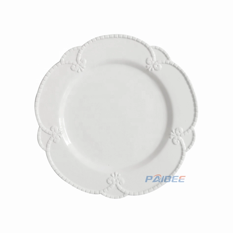 Paibee Embossed Fashion Wedding Ceramic porcelain Dinner Plates Tableware Sets for Wedding