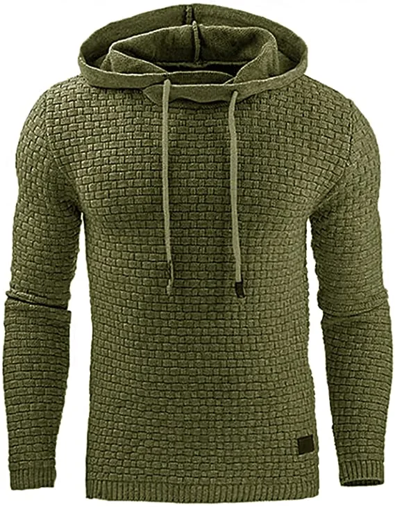 Zaitun Mens Hooded Sweatshirt Long Sleeve Solid Knitted Hoodie Pullover Sweater