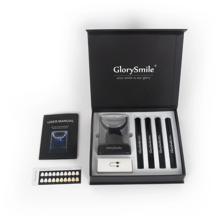 Dispositivo de blanqueamiento de dientes Glorysmile usa cordón de silicona Kit de blanqueamiento dental LED con cargador