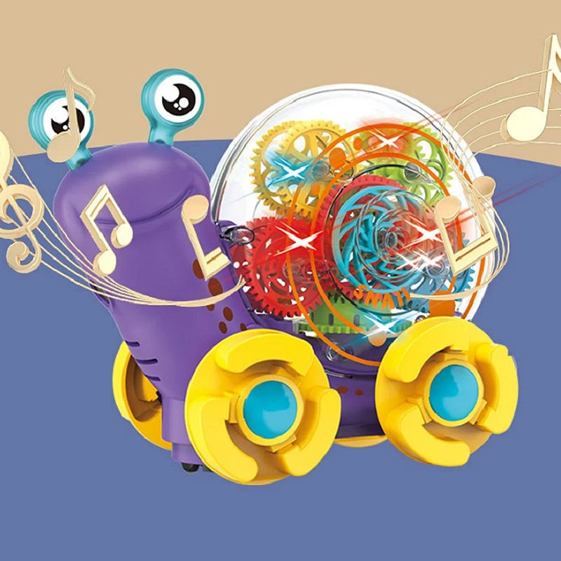 Juguete de música de caracol, juguete de coche de engranajes, juguetes de proyección eléctricos universales, juguete de engranajes giratorio de 360 grados transparente de caracol con luz y música.