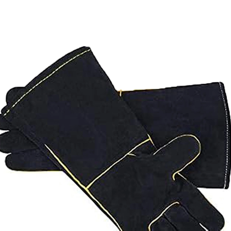 Black Leather Forge Welding Gloves,Heat/Fire Resistant,Mitts for TIG,MIG,BBQ,Oven,Grill,Fireplace,Baking,Furnace,Stove,Pot Holder,Welder,Animal Handling Glove