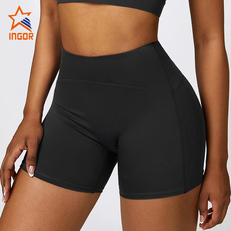 Ingor Sportswear Fitness Wear Manufacturers Activewear Custom Ladies Sports Yoga Gym Workout Biker Shorts, No Front Seam Butt Lifting Shorts Women Yoga Wear