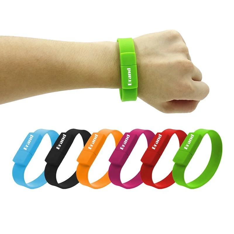 Colorful Silicone Wristband USB Flash Drive 4GB 8GB 16GB 32GB Slap USB Bracelet with Custom Logo