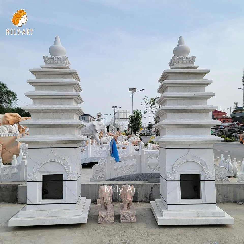 Outdoor Large Religious Furniture Natural Stone Carving Marble Buddha Stupa Pagoda