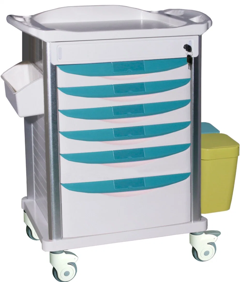 ABS Plastic Utility Cart Medical Trolley with Lockable Wheels