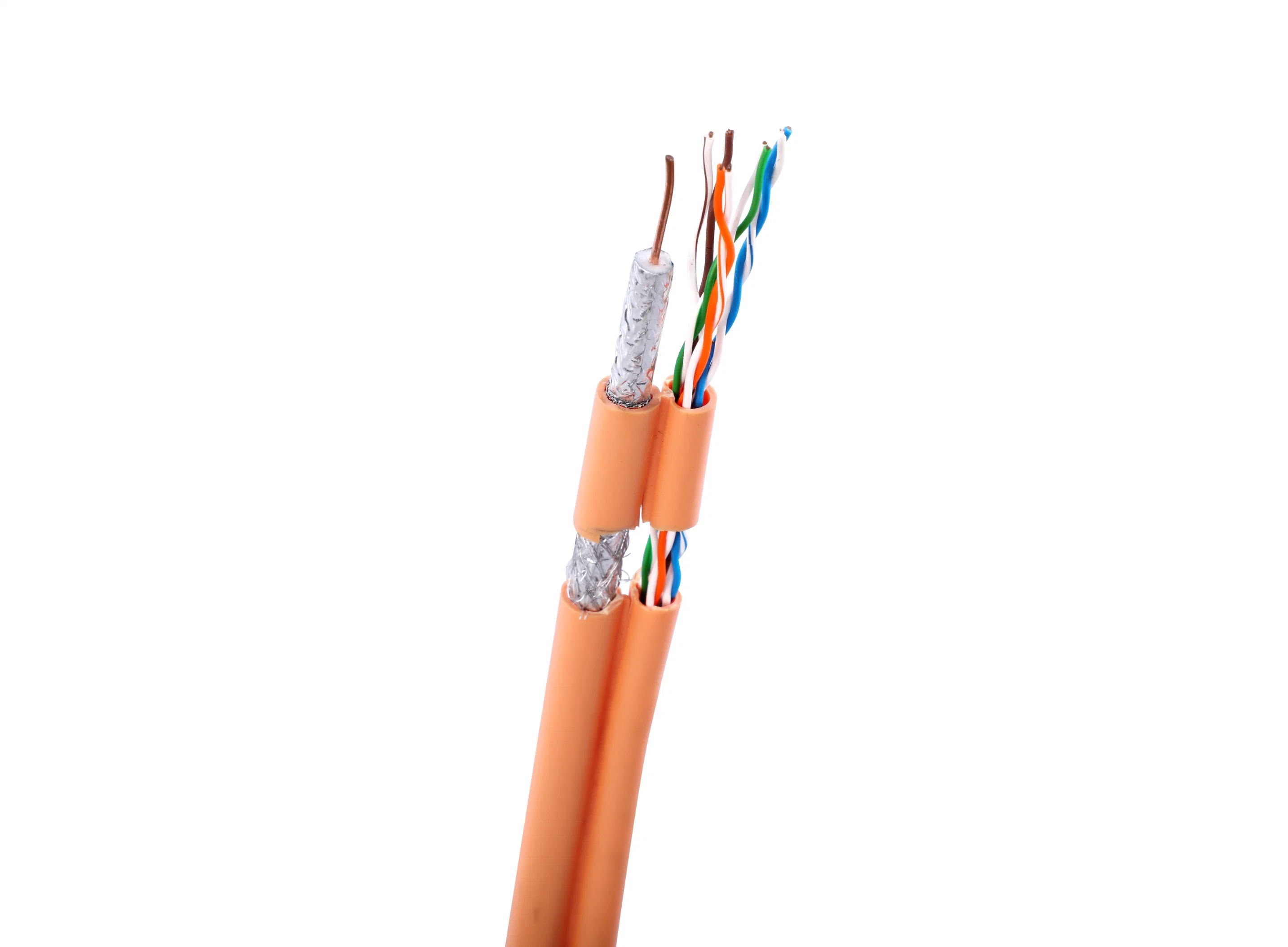 Cable híbrido coaxial y cable LAN RG6+Cat5e UTP compuesto