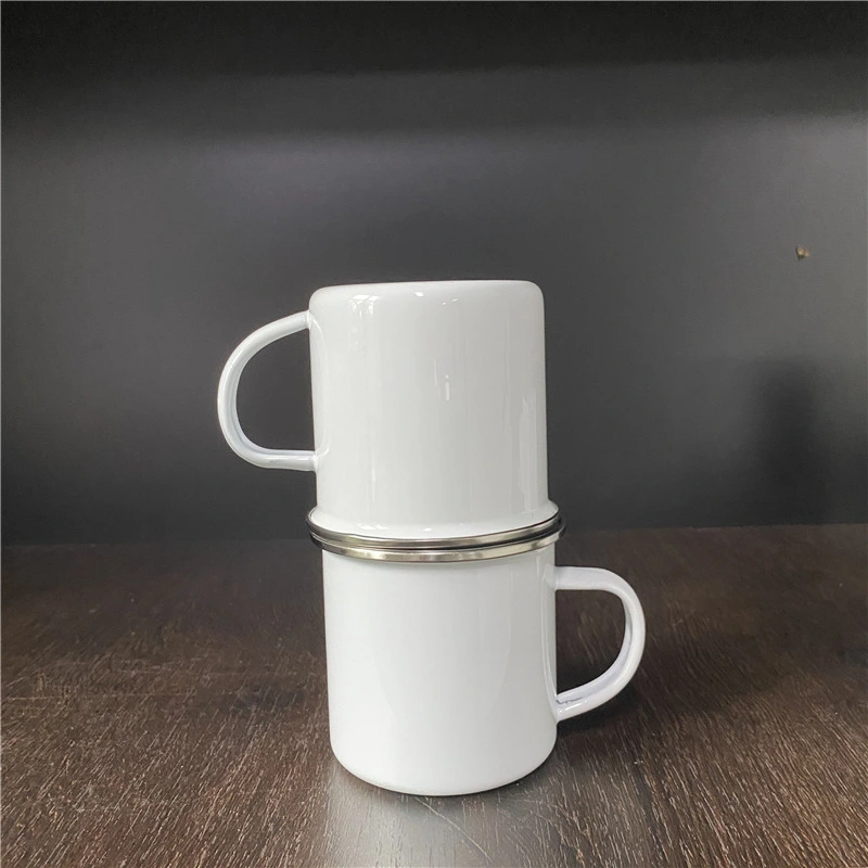 كوب من الكؤوس ذات كوب من الكاكاو Mug Tea White سعة 11 أونصة سائلة سعة 12 أونصة سائلة كوب قهوة ببطلاء فارغ مع مقبض قهوة المينا مطلية بلون فارغ