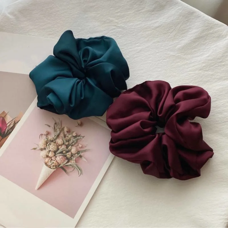 Korean Fashion Hair Scrunchies Customized High Grade Elastic Satin Hair Ties Solid Color Simple Hair Rope