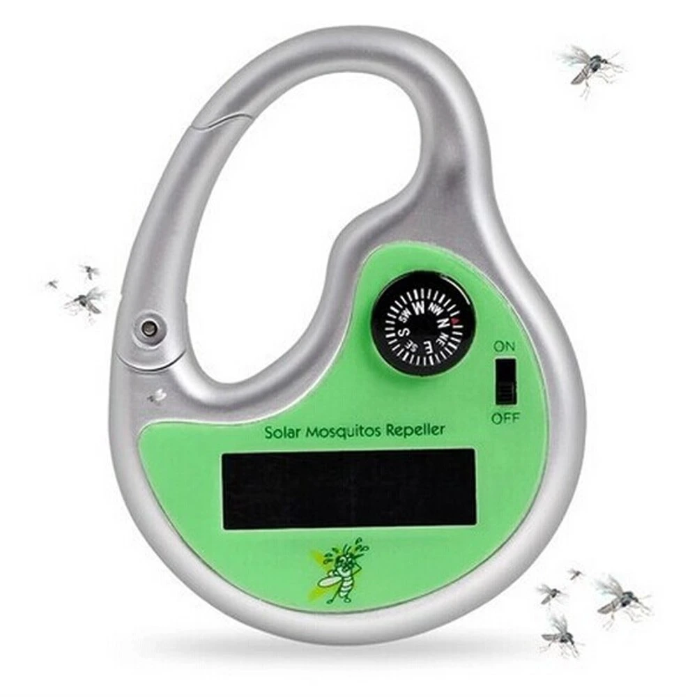 Mini Portable Solar Powered Ultrasonic Mosquito Repellent Killer with Hook Compass Outdoor Pest Repeller