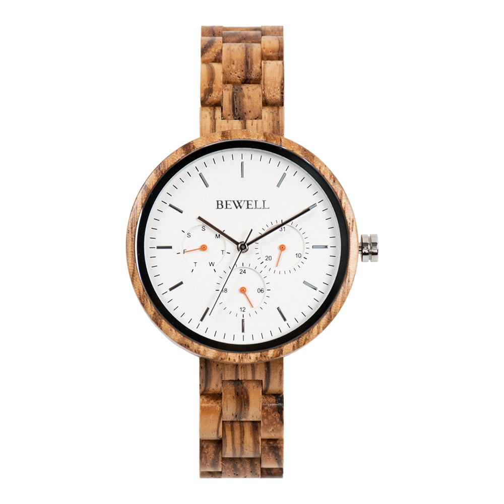 Bewell Latest unissexo Gift Watches caixa e bracelete de madeira natural Mulher e homens Cronógrafo Wood Watch