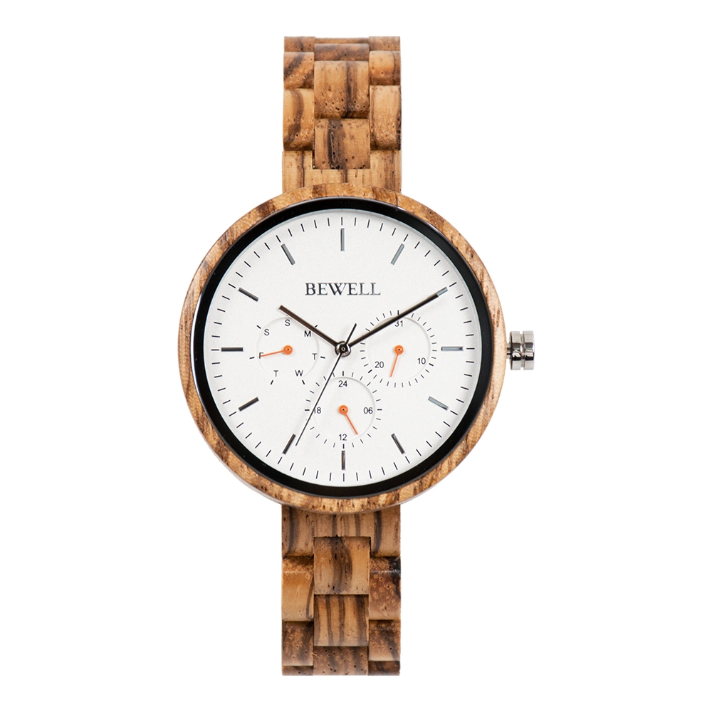 Bewell últimos relojes de regalo Unisex Caja y banda de madera natural Mujer y hombres Cronógrafo Madera Reloj