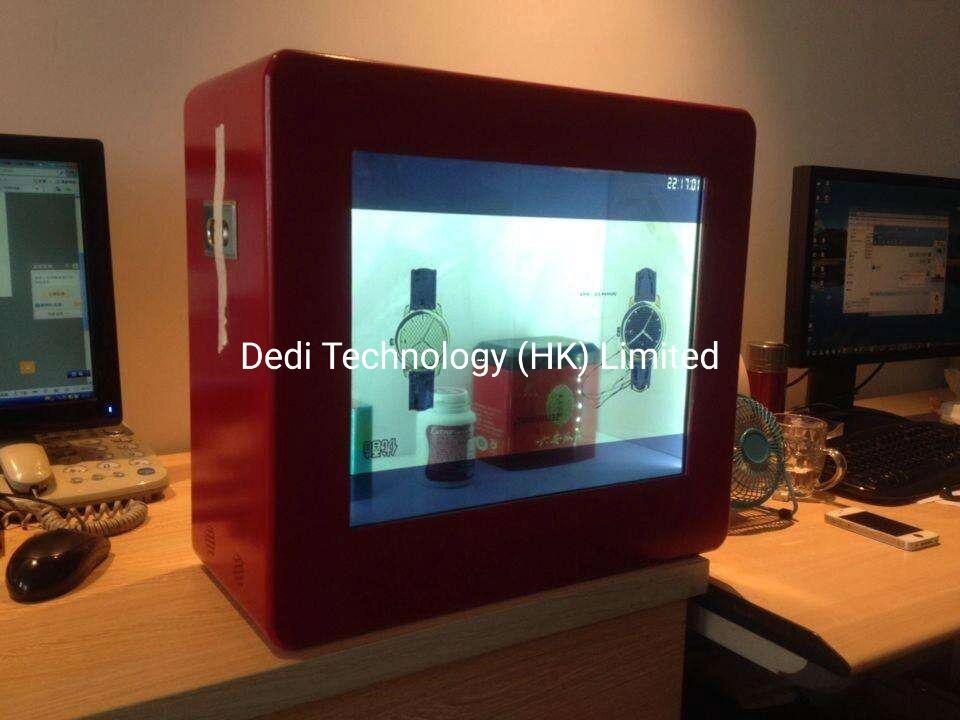 Dedi 21,5pulgadas LCD táctil capacitiva transparente escaparate de publicidad