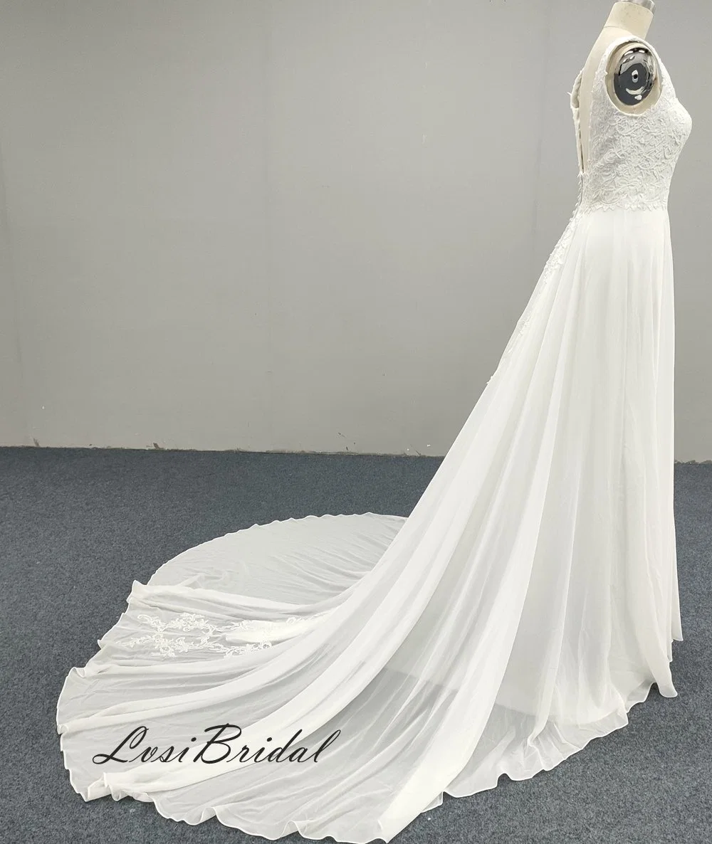 0078 Square Neckline Lace with Chiffon Wedding Dress Long Train Direct Production of Wedding Dresses by The Factory