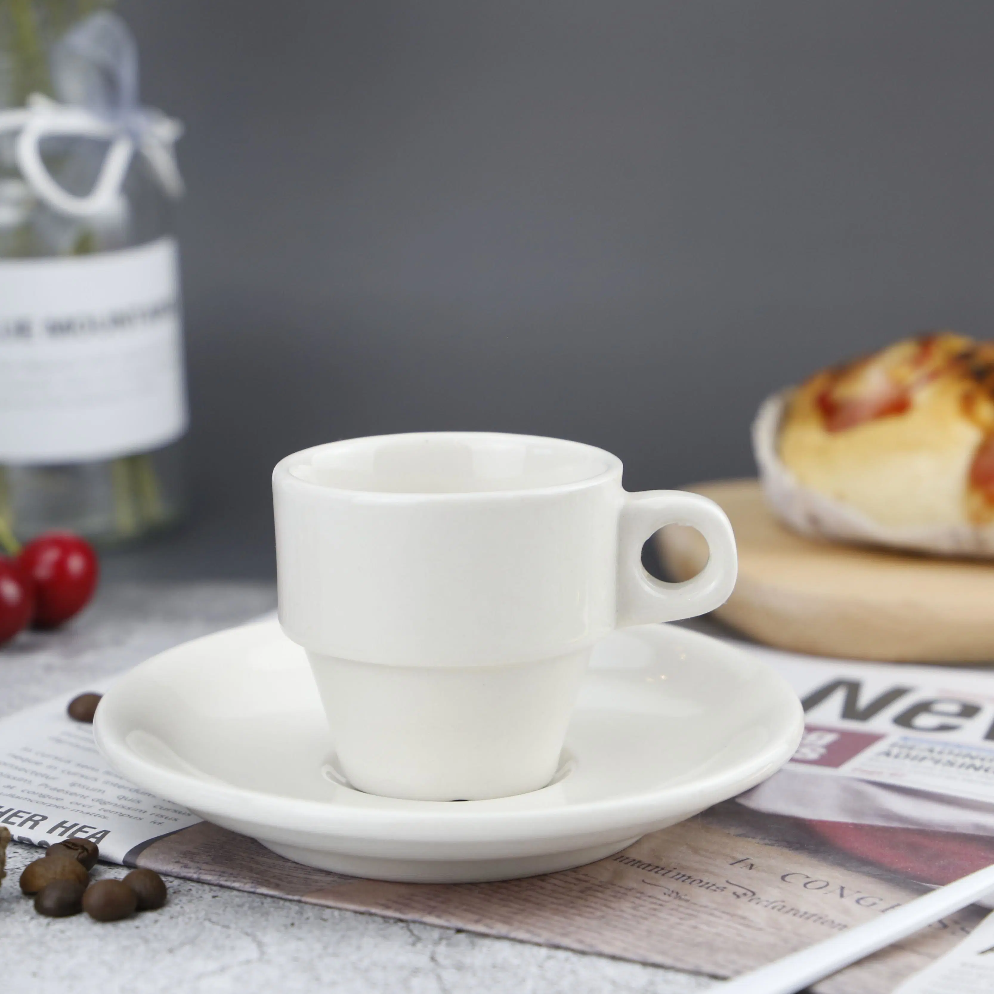 Classic White Small Size Ceramic Coffee Cup Set for Espresso