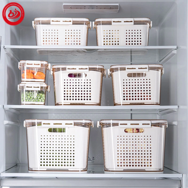 Fruit Vegetables Drain Basket Organizer Storage Crisper Sealed Refrigerator Storage Box