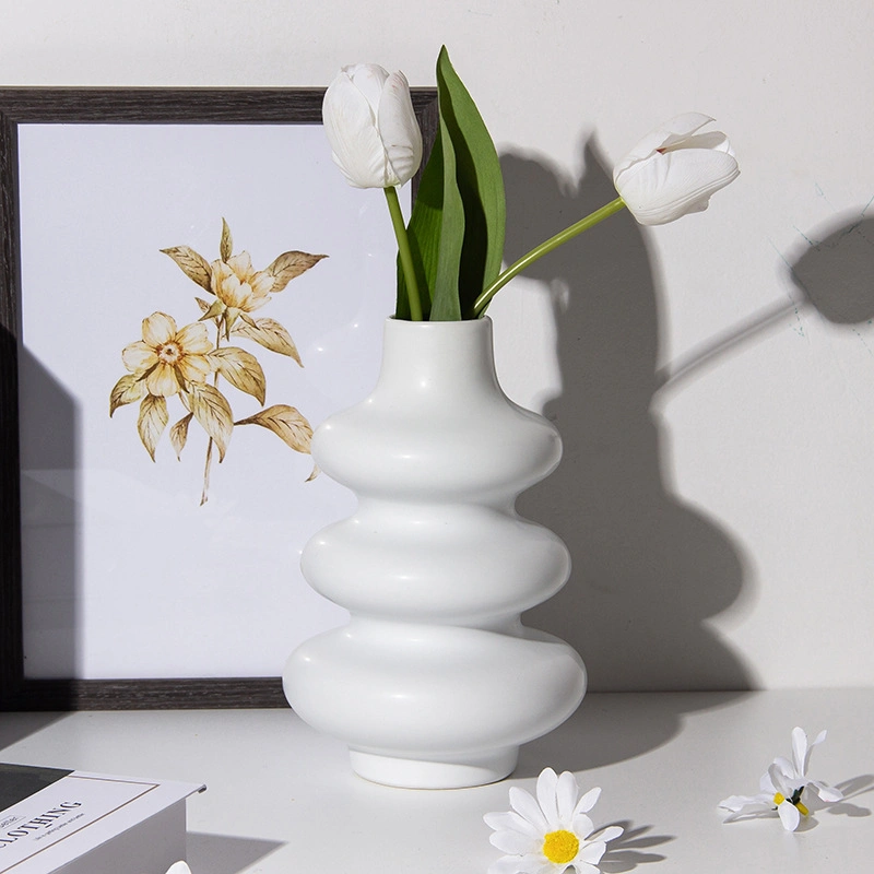 White Modern Abstract Ceramic Vase Shaped Ring Flower Vase for Home Decoration Living Room, Home, Office, Centerpiece, Table and Wedding