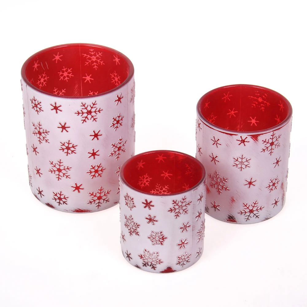 Embossed Round Shape Glass Candle Holder for Christmas Decoration