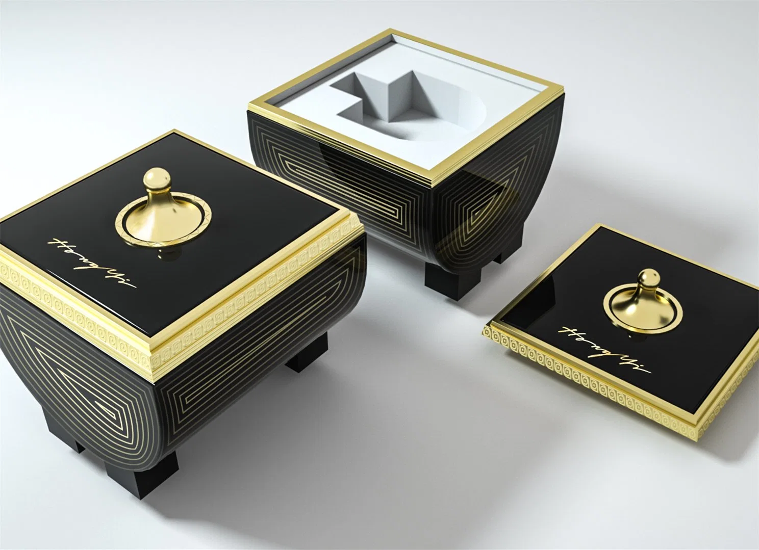 Perfume Packaging Wooden Box with Gold Handle Irregular Shape