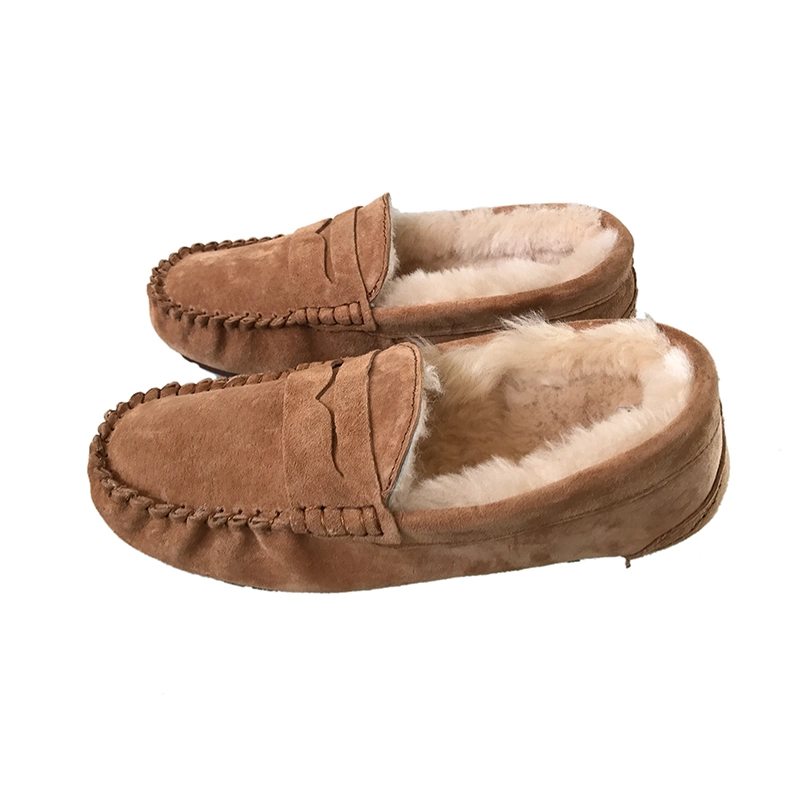 OEM Women&prime; S Genuine Leather Sheepskin Moccasin Slippers Casual Loafer Shoes