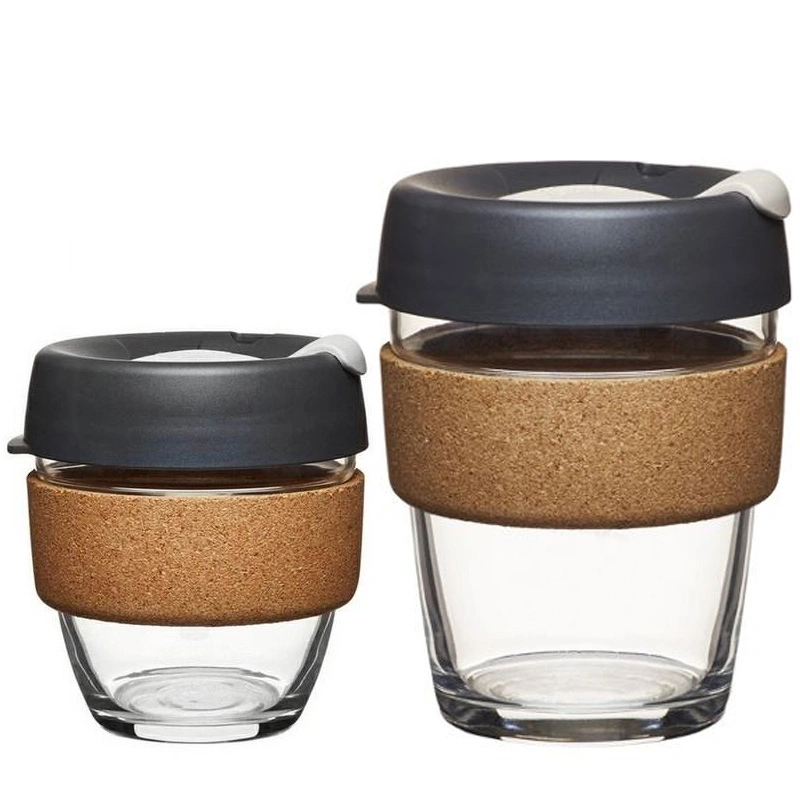 8oz 12oz 16oz Coffee Tea Milk High Borosilicate Glass Cup with Silicone Lid and Cork Sleeve