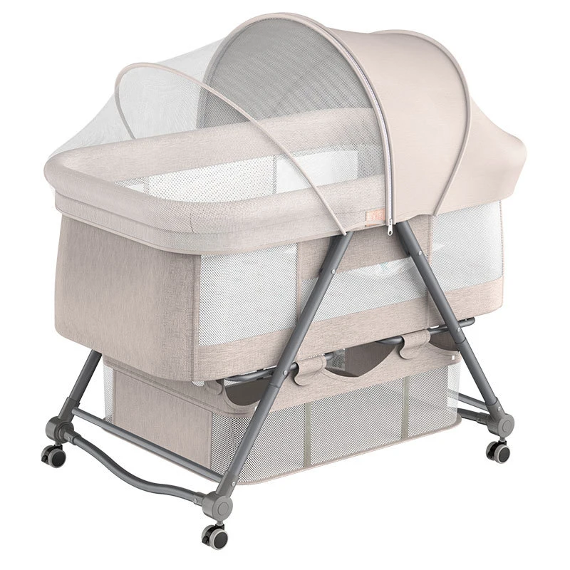 Cheap Baby Bed Crib Cot Adjustable Wheels Shaking Table Kid's Crib Bedroom Furniture