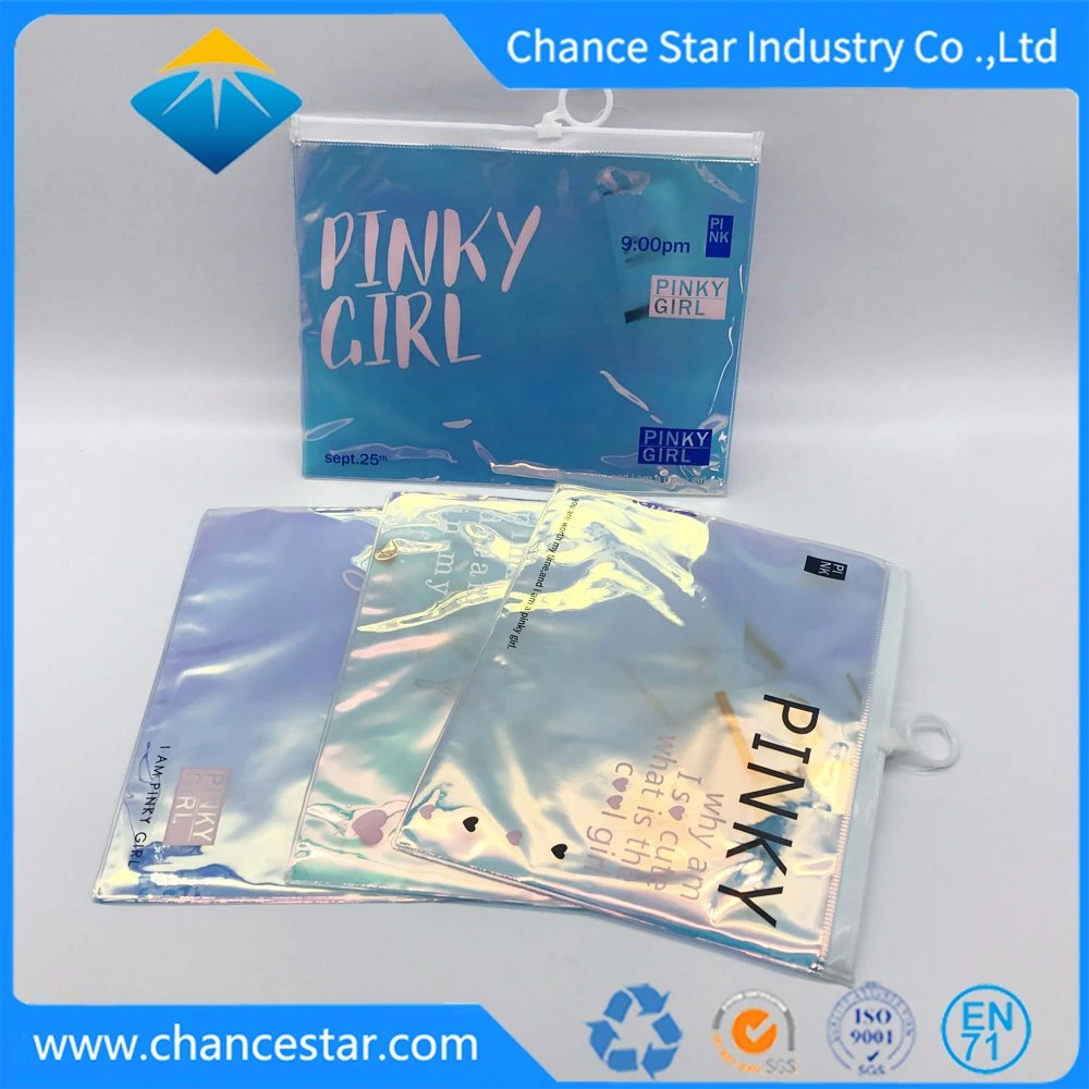 Custom Printed Holographic Plastic Packaging PVC Ziplock Gift Bag