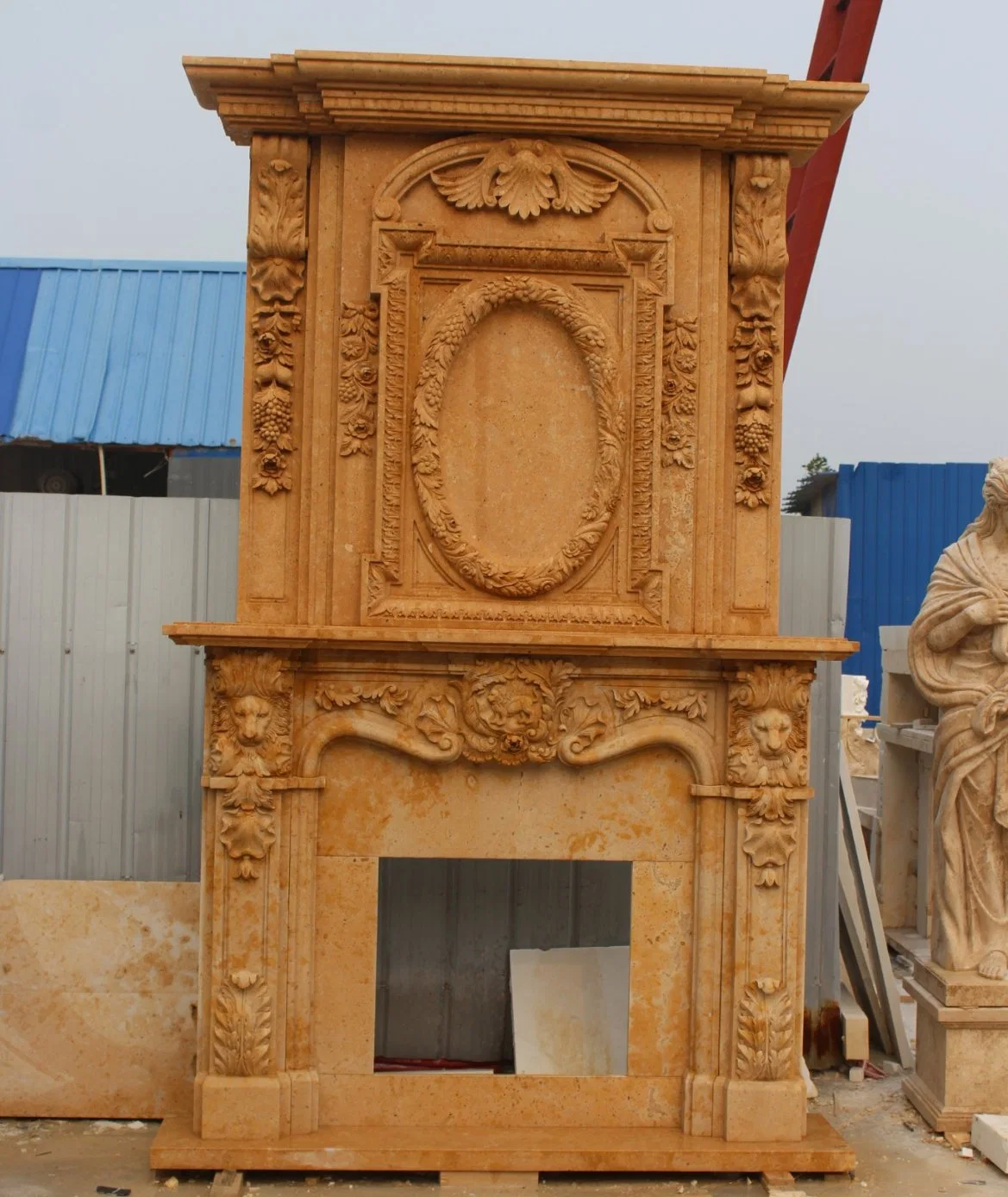 Column Lady Statue Carved Marble Fireplace with Flowers (SY-MF178)