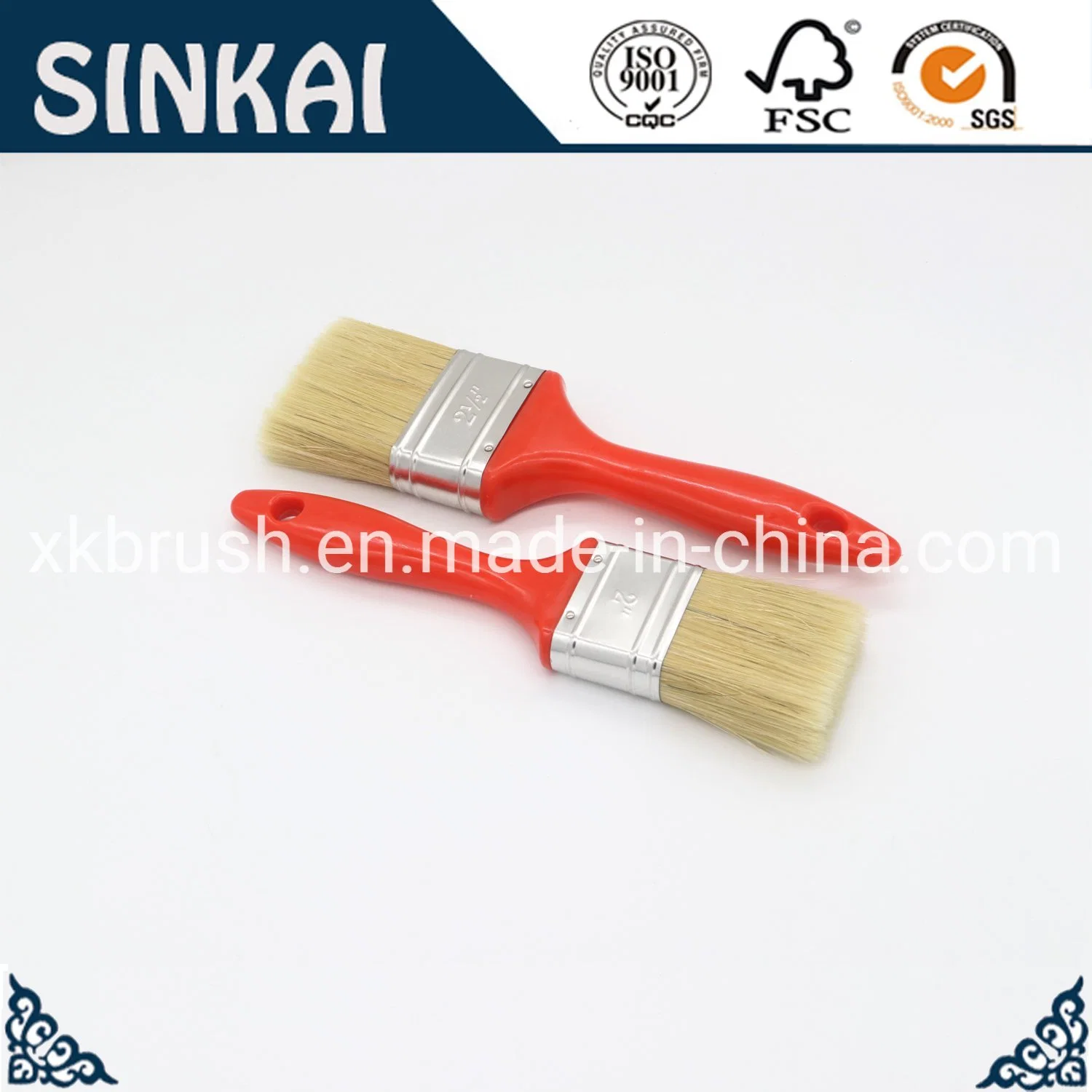 Good Quality White Bristle Material with Red Plastic Handle Paint Brush