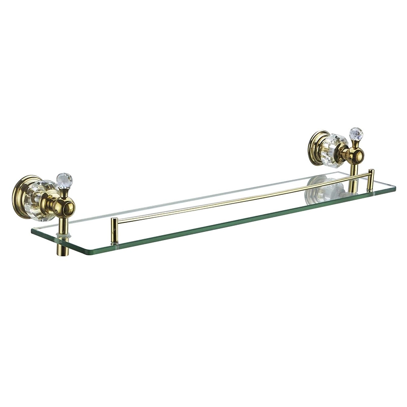 Modern Bathroom Accessories Rose Gold Brass Wall Mounted Single Tier Glass Shelf