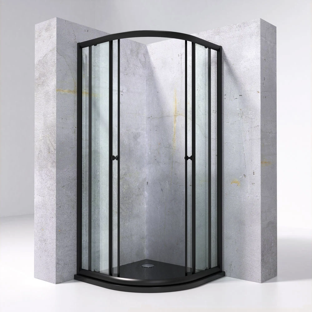 Bathroom Sliding Toughened Glass Black Aluminium Frame Shower Enclosure