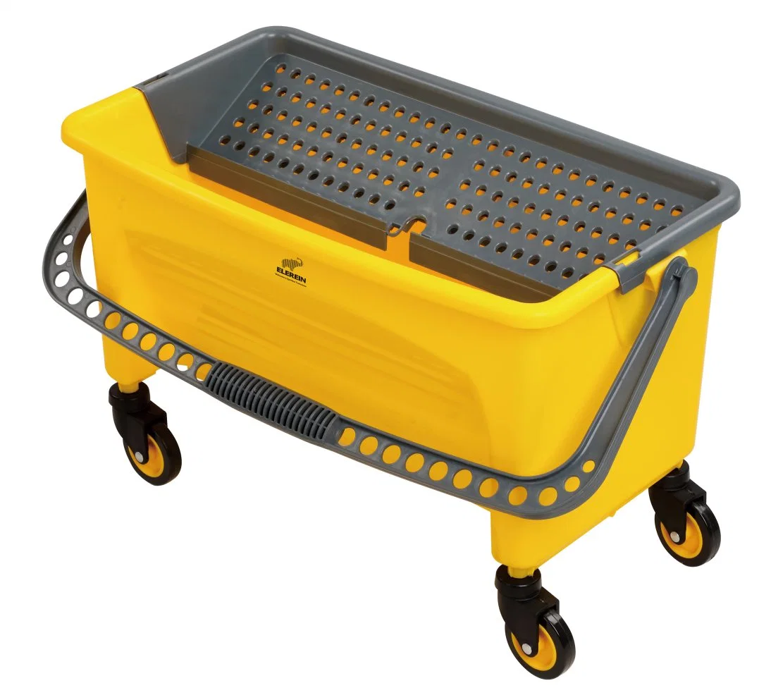 Yellow Single Handle Elerein Af08174 Rectangular Cleaning Bucket with Gray Filter Plate