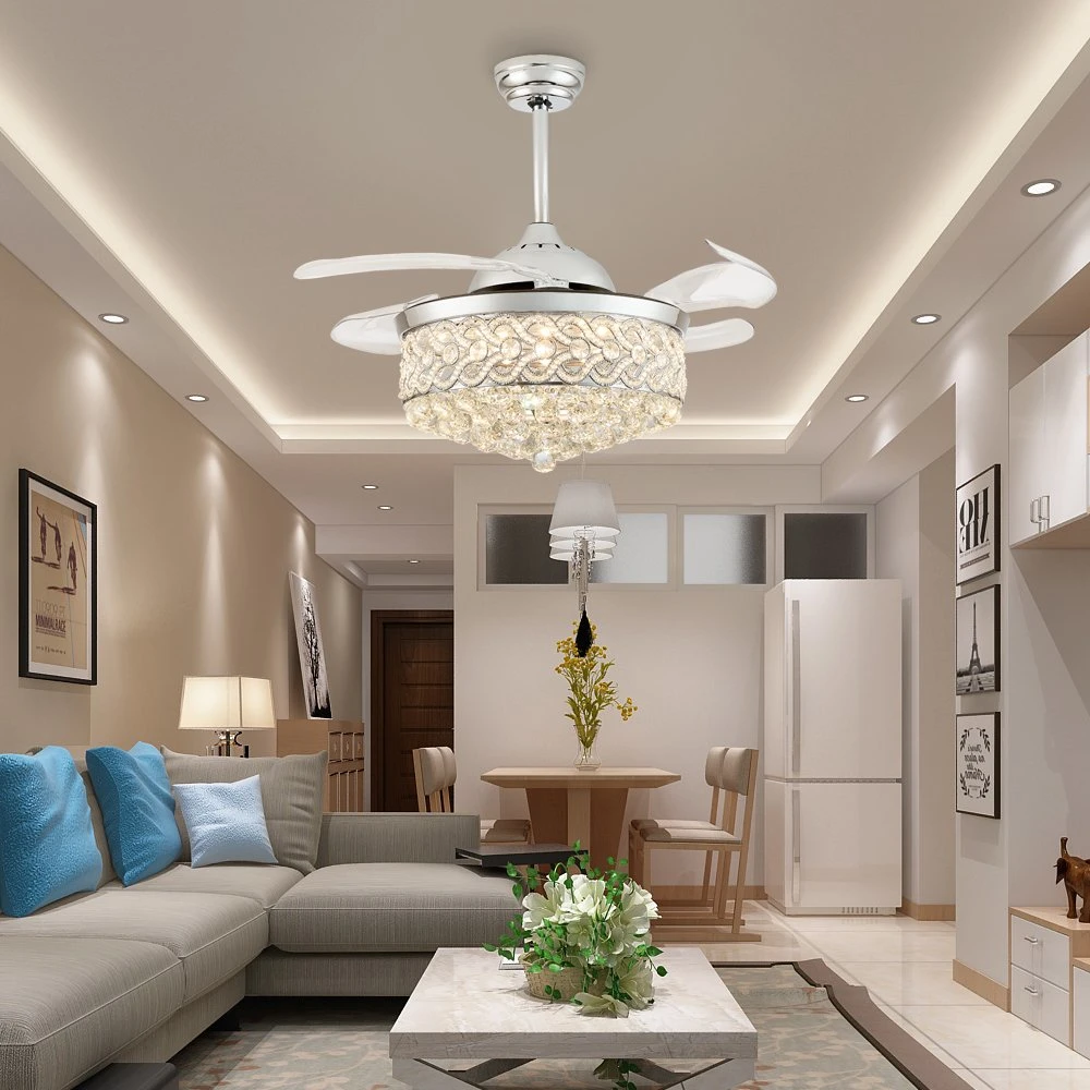 Lustre de luxe à intensité variable, ventilateur de plafond avec lustre en cristal de 42 pouces et éclairage, ventilateur de plafond à LED avec télécommande.