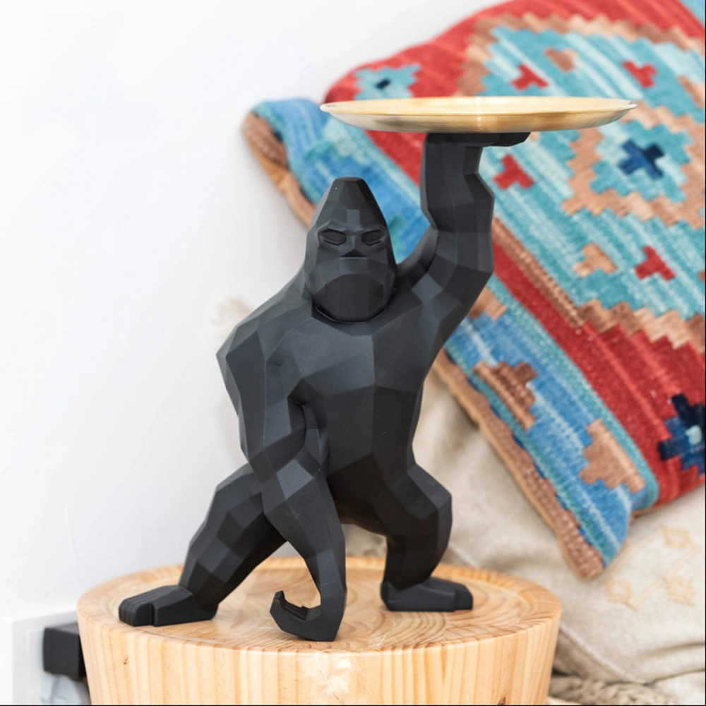 Modern Art Animal Large Resin Wild Kingkong Statue Tray for Home Decor