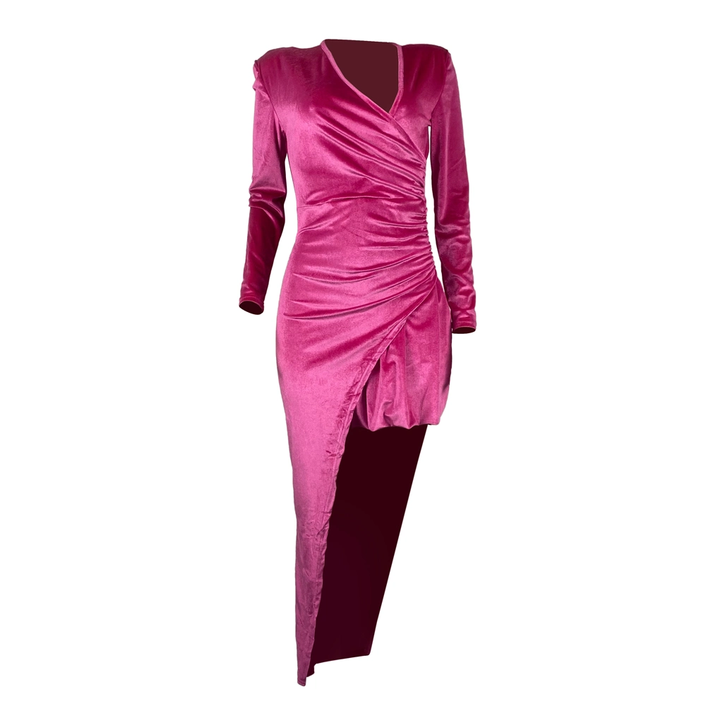 L51892 Sexy Velvet Asymmetric Dress New Women Clothing