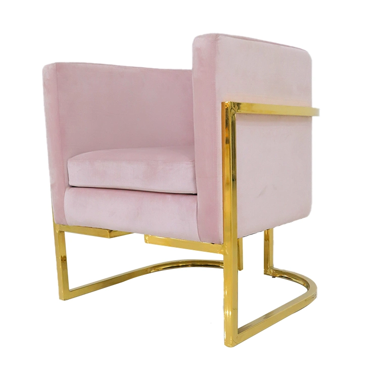 Wholesale/Supplier Home Furniture Classical Velvet Single Mini Sofa Gold Chrome Metal Frame Restaurant Bedroom Chair