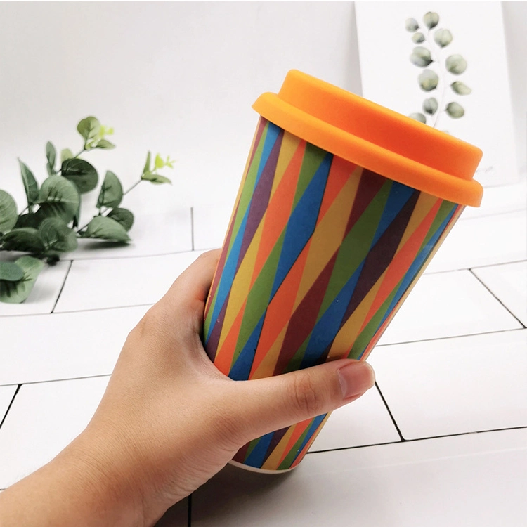 Customerised Colored Printing Natural Bamboo Fiber Coffee Cup with Silicone Lid and Sleeve