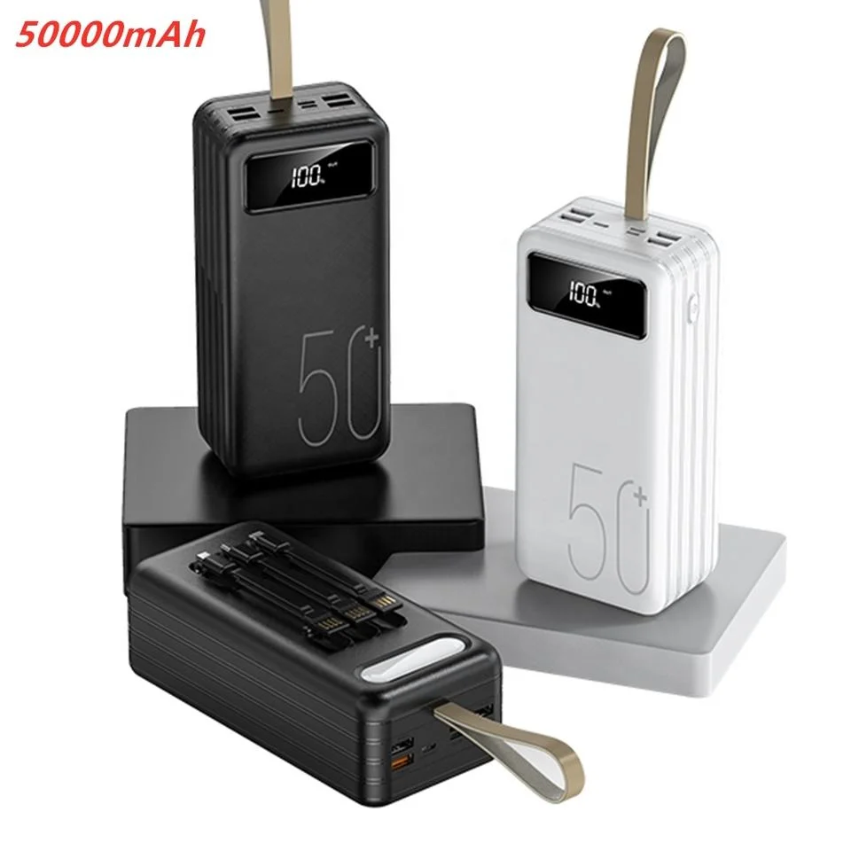 Nouvelle batterie externe de 50000mAh, livrée avec trois câbles, chargeur de téléphone à grande capacité, 4 sorties USB, banque d'alimentation portable de 50000mAh.