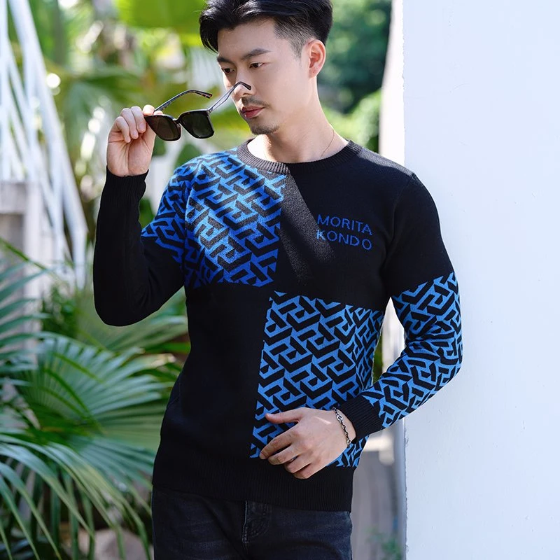 Ins Fashion Men's Sweater Custom Logo Winter Knitted Men Sweater