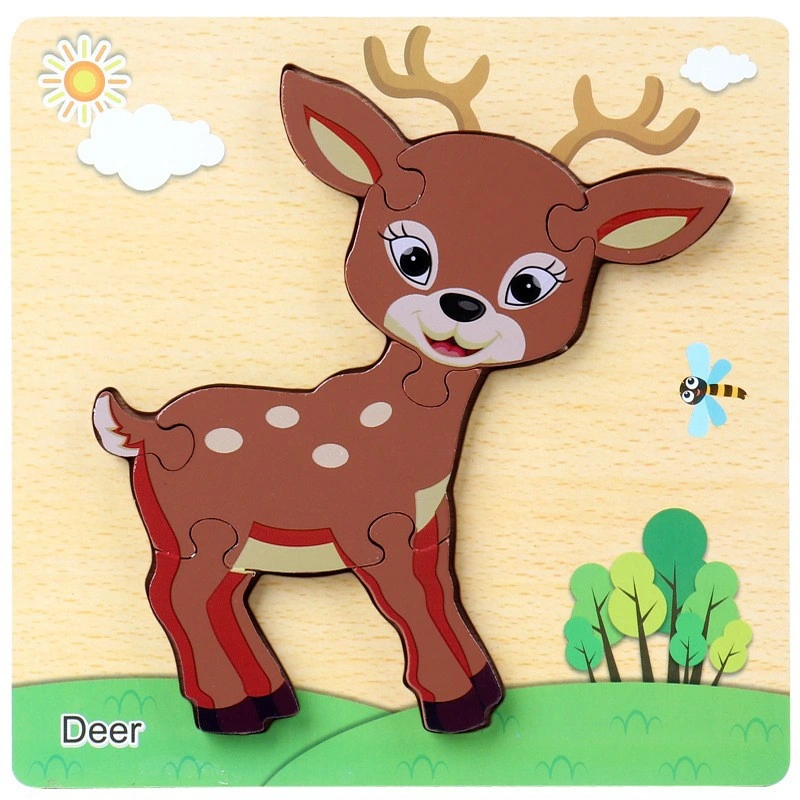 Wooden 3D Puzzle Children&prime; S Object Recognition Cartoon Animal