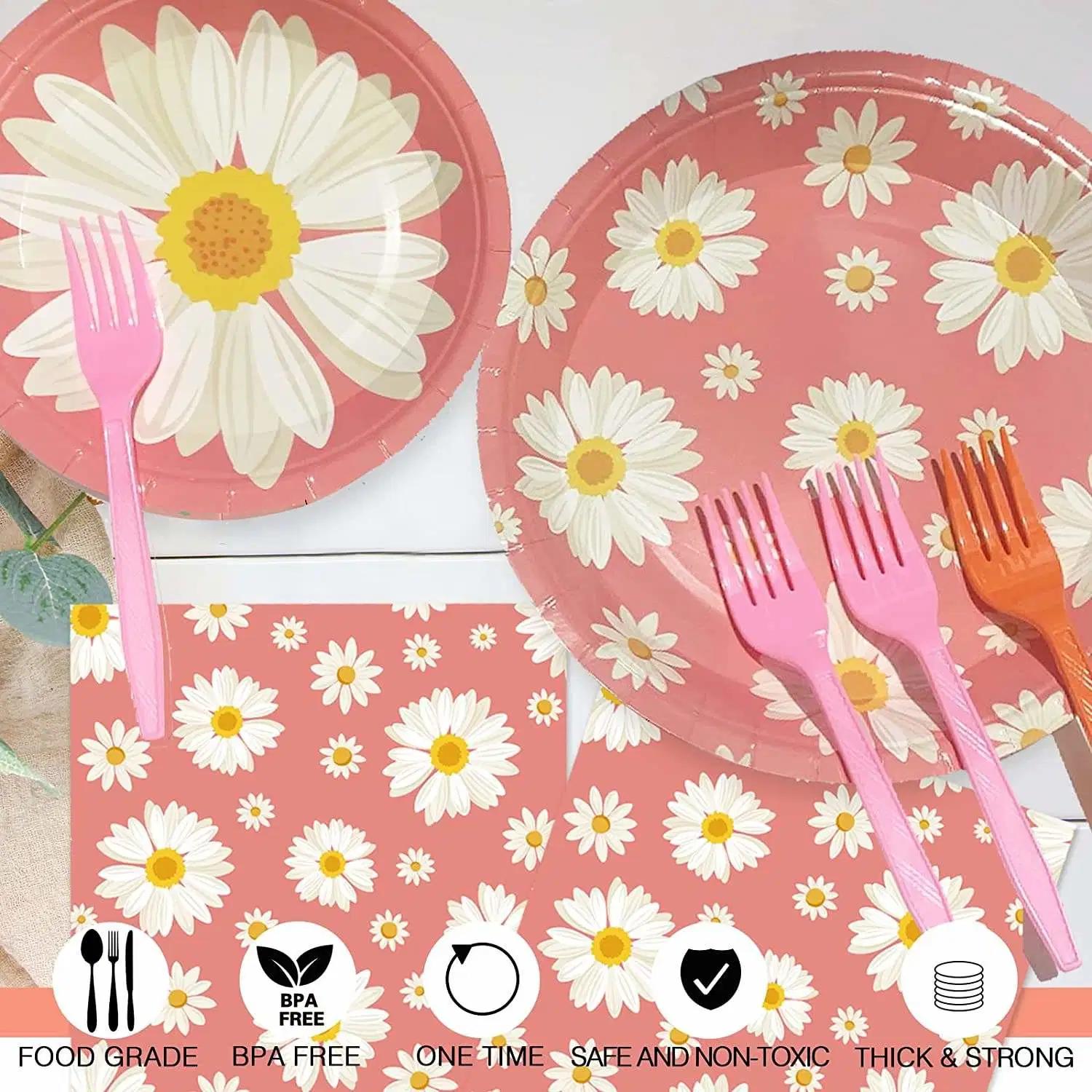 Wholesale/Supplier Disposable Party Supplies Spoon Fork Knife Baby Daisy Disposable Tableware Set